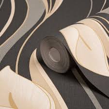 Black And Silver Wallpaper B Q Peace Lilies Black Cream Wallpaper Departments Diy At B Q Black And Cream Wallpaper Floral Wallpaper Wallpaper