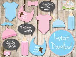 Baby Shower Photo Booth Props Printable Baby Beanie Dummies Pacifiers Bibs And Baby Shower Photo Booth Props Baby Shower Printables Baby Shower Photo Booth