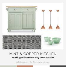 Because copper has a naturally appealing color and luster, many copper kitchen sinks use the traditional farmhouse sink design to create a standout piece by, literally, standing out from the cabinetry. Remodelaholic Mint And Copper Kitchen Inspiration