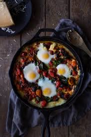 Baked Polenta With Tomato Poached Eggs Recipe Baked Polenta Polenta Poached Eggs