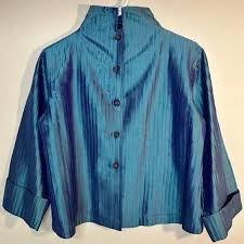 Xilingshi Janet Eagan Design Silk Pintucket Jacket Iridescent Blue Size L