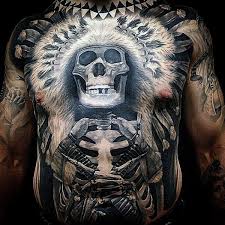 Wearing a warrior tattoo gives you a sense of pride. Atemberaubendes Im Realismus Stil Grosses Ganze Brust Und Bauch Tattoo Mit Krieger Indianers Skelett Mit Achsen Tattooimages Biz