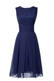 Tdhq Women S Jewel Lace Applique Pleated A Line Short Chiffon Bridesmaid Dress Navy Blue Uk10 Navy Bridesmaid Dresses