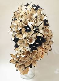 Cascading Bouquet Paper Bouquet One Of A Kind Origami Bridal Bouquet Kusudama Paper Roses And Lilies Your Color Scheme Paper Bouquet Bridal Bouquet Bouquet Color Schemes