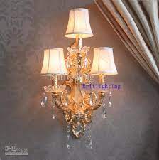 Vintage syroco large 27 wall sconce, syroco gold flower double arm sconce, french country, victorian, hollywood regency. 2021 Modern Wall Lamp Crystal Home Large Sconce Gold Finish Wall Sconces Led Crystal Wall Light With Fabric Shade Hotel Bathroom Mirror Light From Britlighting Wall Sconces Living Room Wall Lamp