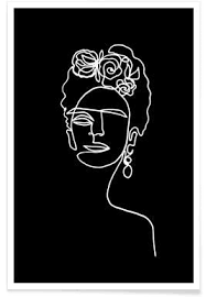 Black And White Pop Art Line Drawing Frida Kahlo Line Drawing Poster Frida Kahlo Peinture Zebre Pop Art Affiches