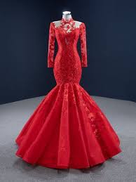 Eine ganze auswahl von hochzeitskleid rot. China Rot Brautkleid Spitze Meerjungfrau Korsett Brautkleider Lange Armel H131009 Kaufen Hochzeitskleid Auf De Made In China Com