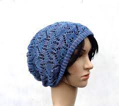 Knitted Hat Knit Cotton Cap Blue Slouchy Hat Knitting Lace Summer Hat Head Dress Beanie Knitwear Knit Sun Hat Orme Sapkalar Orme Sapka Desenleri Sapka