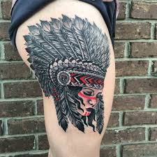 Native indian skull with feathers head indian tattoo design. Indian Tattoos Best Tattoo Ideas Gallery