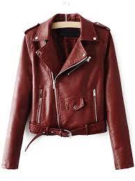 Shop Faux Leather Buckle Belt Hem Moto Jacket Online Shein Offers Faux Leather Buckl Leather Jackets Women Faux Leather Biker Jacket Brown Faux Leather Jacket