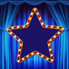 retro star billboard vector blue theater curtain shining light sign board realistic shine lamp frame 3d electri theatre curtains background banner illustration