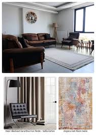 Bu renkler kullanılacak olan mavinin tonuna göre de revize edilerek uyumlu hale getirilmelidir. Kahverengi Koltuk Takimi Ile Uyumlu Fon Perde Hali 9 Dekor Ekrani