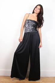 Black And Silver Jumpsuit Vintage 1970s Jumpsuit Black Wide Leg Pants Silver Sequin Beaded Tube Top Palazzo Pants Jumpsuit Glam Disco Romper Black Wide Leg Pants Jumpsuit Black Jumpsuit