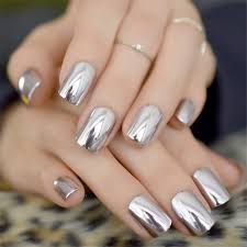 How to silver glitter acrylic nails shows how to apply pre made glitter nails. Amazon Com Mirror Silver False Nails Point Metallic Acrylic Nail Tips 24pcs Kit Easy For Daily Wear Light Purple Beauty