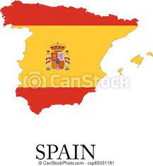 The spanish flag is a red and yellow horizontal triband. Spain Flag Map Country Shape Outlined And Filled With The Flag Of Spain In Vector Format Canstock