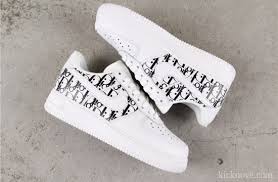 Black Air Forces With White Writing Nike Air Force 1 Low Dior Custom White Black In 2020 Nike Air Force Custom Nike Shoes Air Force