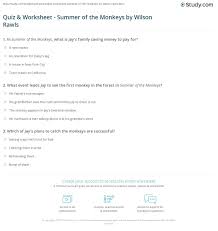 (must be a family name.) if you know the answers to these cartoon tr. Quiz Worksheet Summer Of The Monkeys By Wilson Rawls Study Com