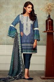 Khaadi Lawn 3 Piece Printed Mid Summer Collection Stitched Suit B17510 Blue Pakistani Dresses Casual Clothes For Women Pakistani Dresses Online Shopping