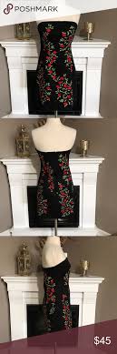 Guess Black Floral Embroidered Strapless Dress Clothes Design Guess Dress Fashion Design