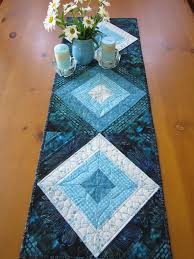 Batik Quilted Table Runner In Aqua Turquoise And Teal With Images Quilted Table Runner Batik Table Runners Handcrafted Table