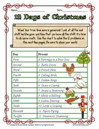 12 Days Of Christmas Math Word Problems Free