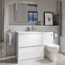 Sink, toilet & vanity unit in one. 1300mm Toilet Basin Combination Unit 2 Drawer White Portland Appliances Direct