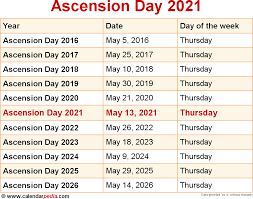 Find the date of ascension day in other years. When Is Ascension Day 2021
