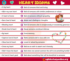 Common Heart Idioms And Expressions For Esl Students English Study Online Idioms Learn English English Study