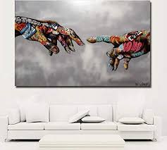 Independent art hand stretched around super sturdy wood frames. Street Art Poster 3 Panels Colorful Banksy Canvas Print Large Popart Room Decor Banksy Colored Rain Wall Art Art Collectibles Prints Vadel Com