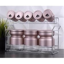 9 Parca Rose Gold Renkli Metal Kapli Cam Baharatlik Baharat Takimi Seti Baharat Taki Renkler