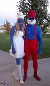 I used body paint of course and my husband's help. The Smurfs Couple Costume