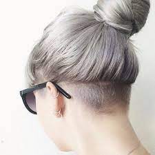Grey Messy Bun With A Slight Under Shave Undercut Long Hair Undercut Hairstyles Hair Styles