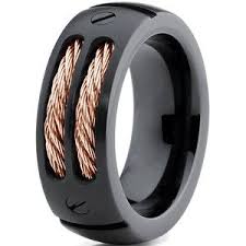 Titanium Wedding Band Ring 8mm For Men Women Comfort Fit Black Rose Gold Steel Cable Brush Rose Gold Mens Ring Wedding Ring Diamond Band Titanium Rings For Men