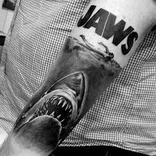 Black And White Shark Tattoo Sleeve Christos Serafeim Shark Tattoos Movie Tattoos Octopus Tattoo Sleeve