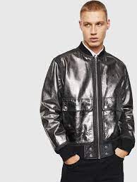 Diesel L Steward Foil Leather Bomber Jacket In Metallic Black From Diesel Online Diesel Leather Leather Jacket Men Style Metallic Bomber Jacket Bomber Jacket