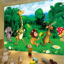 Jungle wallpaper for kids rooms. Shop Custom 3d Mural Wallpaper Green Forest Cartoon Animals Children Room Bedroom Photo Background Wall Painting Wallpaper For Kids Online From Best Wall Stickers Murals On Jd Com Global Site Joybuy Com