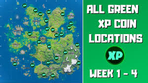 Xp coins are back with a boom in fortnite chapter 2 season 4. All 24 Green Xp Coins Locations In Fortnite Week 1 4 Fortnite Chapter 2 Season 3 Youtube