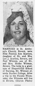 Patricia Ann Scarlata & Paul Witman Marriage September 1968