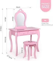 80×40×141 cm (31.5×14.75×55.5 inches) scope of application: For Kid Girl 3 8 Years Old Hadwin Dressing Table And Stool Wooden European Princess Fashion Makeup Table Set With Drawer Girls Vanity Table And Stool Set With Mirror Bedroom Furniture Furniture