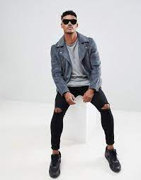 Asos Design Asos Design Faux Suede Biker Jacket In Gray Mens Street Style Mens Fashion Edgy Mens Fashion Summer