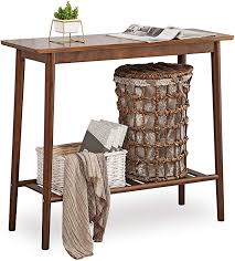 Amazon Com Console Table Nnewvante Sofa Table Bamboo Desk With Open Shelf For Entryway Hallway Living Ro In 2020 Sofa Table Occasional Table Living Room Open Shelving