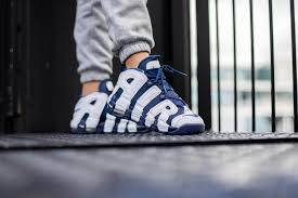 Sale, price reduced from $130.00 to $89.99. Nike Air More Uptempo Gs White Midnight Navy Metallic Gold 415082 104