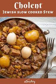 Cholent A Savory Slow Cooked Stew For Shabbat With Meat Potatoes And Beans Also Known As Chamin Dafin Shabbat Dinner Recipes Jewish Cuisine Jewish Cooking