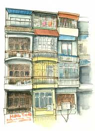 Sketch Of Apartments In Hanoi Watercolor And Pen C Kristin Link 2018 Travel Sketches Travel Sketchbook Watercolor Illustration