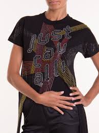 Once all the rhinestones are in place, remove the design sheet very carefully place the transfer sheet (with the rhinestones arranged) onto the surface of the fabric. Just Cavalli Rhinestone Logo T Shirt T Shirts S02gc0395n20663900