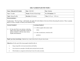 Lesson plan english year 3 kssr reading. Daily Lesson Plan For Year 3