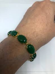 Vintage Green Jade Bracelet Golden White Bronze
