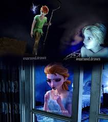 Jack As Peter Pan Elsa As Wendy Darling Rapunzel As Tinkerbelle Jack Frost Jack Frost And Elsa Disney Fan Art