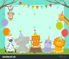 Birthday Party Invitation Card Design Cute Wildlife Cartoon Animals Border Design For Kids Party Invitation Card Template Image Party Invitations Kids Cartoon Animals Business Card Template Design