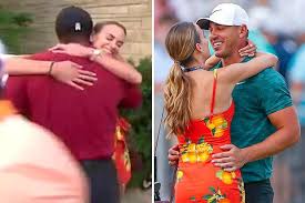 For the second year in a row, brooks koepka celebrated a u.s. Brooks Koepka S Girlfriend Jena Sims Star Struck As Tiger Woods Hugs Her While They Wait To Congratulate The Uspga Champ Best World News